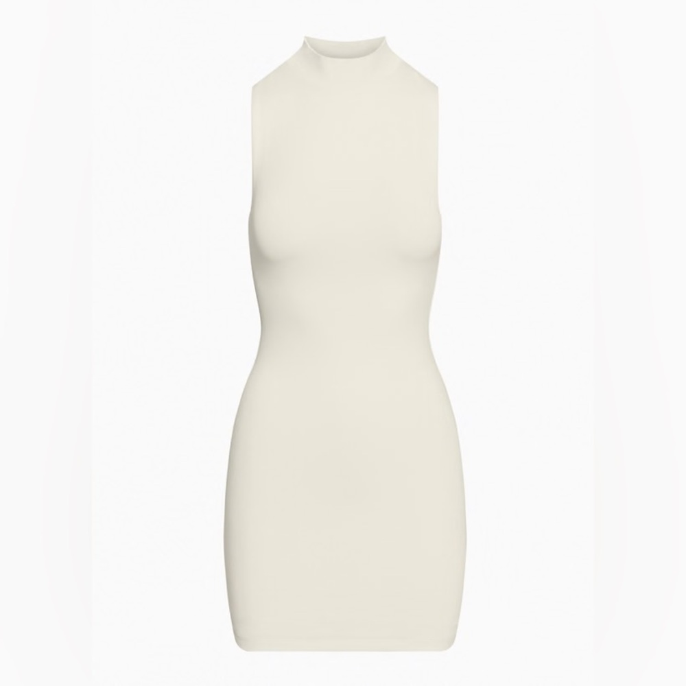 Aritzia Contour Mockneck Mini Dress in matte pearl, size XS